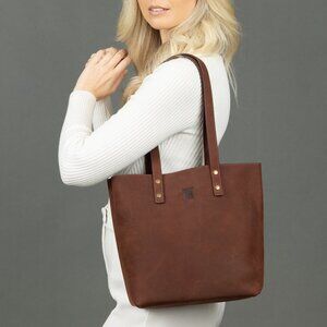 Leather Tote Bag for Women, Leather Shoulder Bag with Pockets, Anniversary Gift